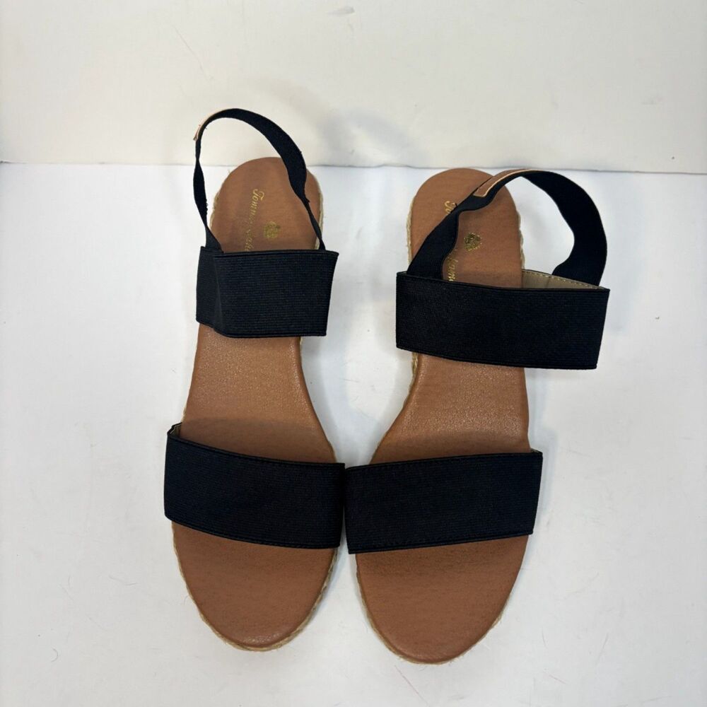 Tommy Bahama Espadrille Wedge Sandals Black Elastic Strap Womens 9.5M - Picture 2 of 8